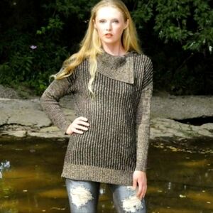 M. Rena Luxury Sweater Taupe Coffee Zipper Boutique Womens Turtleneck Winter